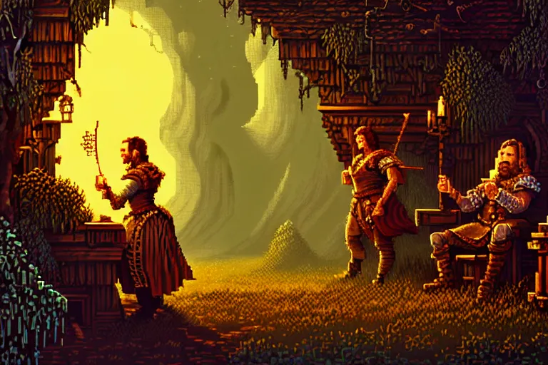 Image similar to the bard's tale, beautiful detailed pixelart by albertov, intricate details, beautiful, dithered gradients, volumetric lighting, cgsociety, artstation, smooth, sharp focus, 2 d illustration, amazing art by dan mumford, old school computer game graphics, crpg, d & d, pixel art