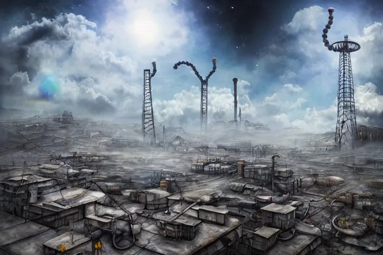 Prompt: cloud favela sculpture, surrealism environment, industrial factory, sunny, milky way, award winning art, epic dreamlike fantasy landscape, ultra realistic,