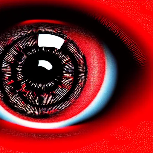 Image similar to a detailed extremely close up of inside the iris, cornea, red image, microscopic, extremely close up drawing by junji ito, cgsociety, generative art, lovecraftian, parallax, cosmic horror, extremely detailed, hyperrealism, unreal engine, octane render, award winning, masterpiece, highly detailed, realistic, 4 k, digital