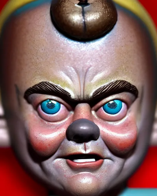 Image similar to highly detailed closeup, face profile portrait of a tin toy leonardo dicaprio as a medieval goblin eating cakes in a castle, hyper realistic, artstation, illustration, nicoletta ceccoli, mark ryden, lostfish, dan decarlo, bob clampett, max fleischer, digital paint, matte paint, vivid colors, detailed and intricate environment