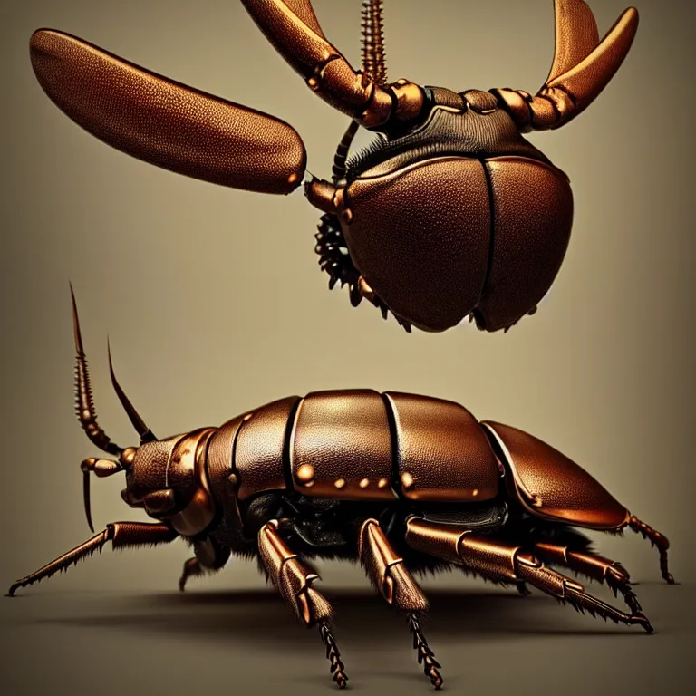 Image similar to steampunk stag beetle, biomechanical, very coherent symmetrical artwork, cinematic, 3 d model, unreal engine realistic render, 8 k, micro detail, intricate, elegant, highly detailed, centered, digital painting, smooth, sharp focus, illustration, artgerm, tomasz alen kopera, by wlop