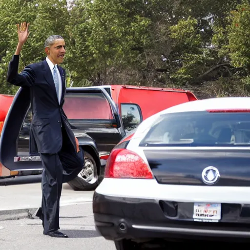 Prompt: barack obama eating a whole car