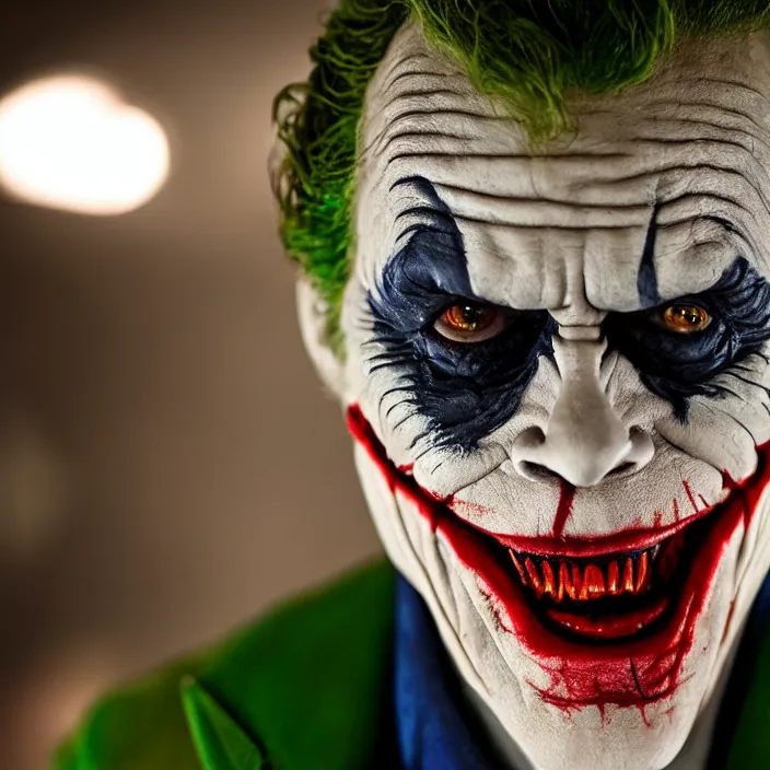 Image similar to willem dafoe as the joker, 8 k, movie still