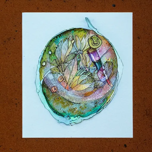 Prompt: a detailed illustration on alcohol ink on parchment