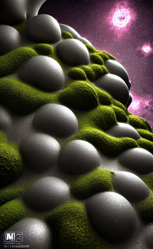 Image similar to highly detailed ultra sharp 3 d render cinematic composition of a smooth ceramic porcelain biomorphic magnolia stone nebula fluid fractal sci - fi surreal architecture landscape, granite, metallic, magnesium, marble, moss and lichen, vincent callebaut composition, mamou - mani, archviz, beautiful lighting, 8 k, unreal engine, hdr,