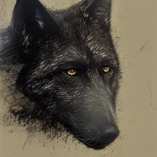 Image similar to a portrait of a black wolf, art by Guy Denning, matte painting, high detail, award winning, photorealistic