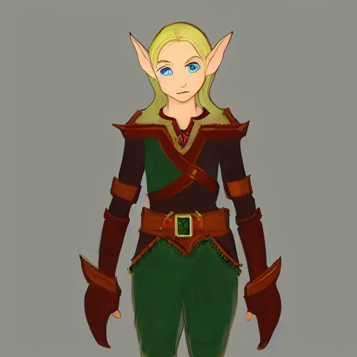 Prompt: an elf with short blonde hair, small ears and a flat jawline, character art, concept art