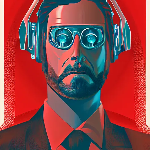 Image similar to cyberpunk john hammond as the leader of a futuristic communist nation, cybernetics, sharp lines, digital, artstation, colored in