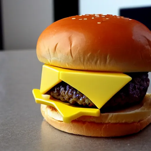 Prompt: a cheese burger made of lego, modern art