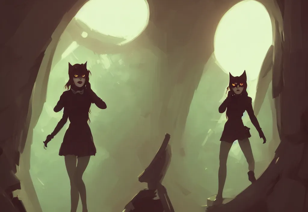 Image similar to emma watson as evil catgirl in the oval cabinet, fantasy, by atey ghailan, by greg rutkowski, by greg tocchini, by james gilleard, by joe gb fenton, dynamic lighting, gradient light green, brown, blonde cream, salad and white colors in scheme, grunge aesthetic