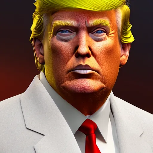 Image similar to a close up of Donald Trump, a character portrait by Pogus Caesar, cgsociety, afrofuturism, rendered in unreal engine, unreal engine 5, unreal engine,