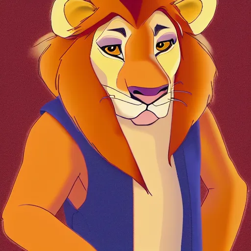 Prompt: a full-height portrait of Simba form the Lion King look like an ordinary human boy with beautiful hear and head, wearing jeans and a white T-shirt, humanisation, digital art style