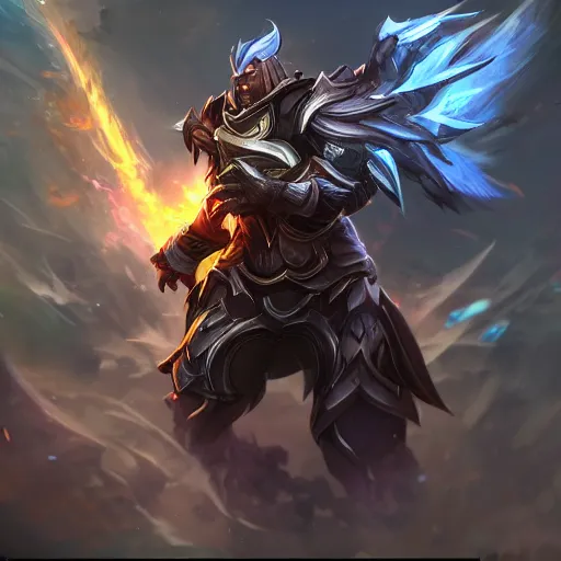 Prompt: a black man wearing fantasy armor holding two large guns, league of legends, digital art, 4k