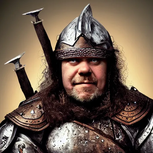 Prompt: medieval fantasy head and shoulders portrait photo of an armored dwarf barbarian, photo by philip - daniel ducasse and yasuhiro wakabayashi and jody rogac and roger deakins