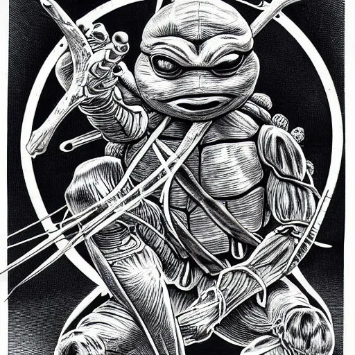 Prompt: teenage mutant ninja turtle anatomy by ernst haeckel, masterpiece, vivid, very detailed