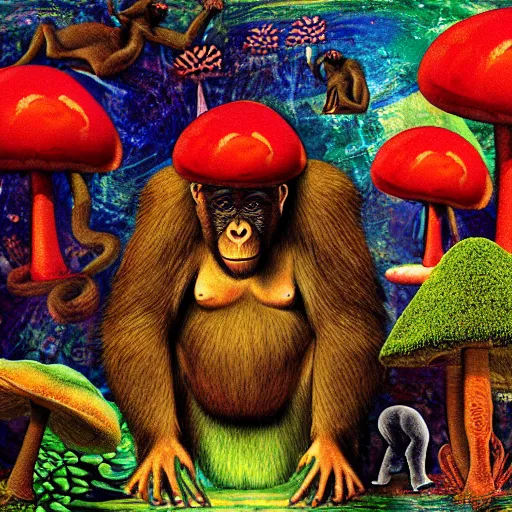 Image similar to stoned ape theory, psilocybin mushrooms, abstract, evolution