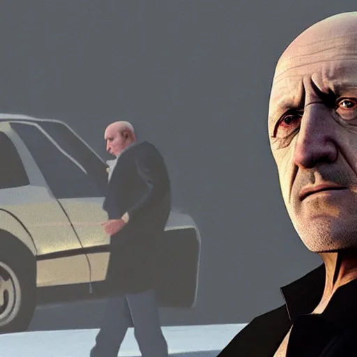 Image similar to Jonathan Banks aka Mike Ehrmantraut from Better Call Saul as a GTA character portrait, Grand Theft Auto, GTA cover art