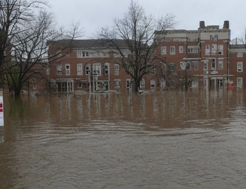 Image similar to dalhousie university in ruins, and flooded