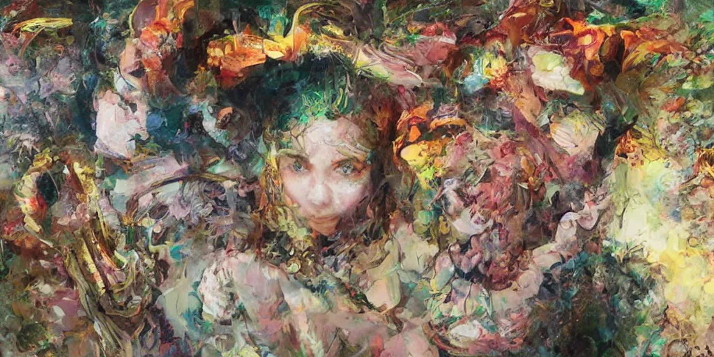 Image similar to Psychedelic portrait of a smiling Goddess by Stanley Artgerm Lau, Ruan Jia and Fenghua Zhong