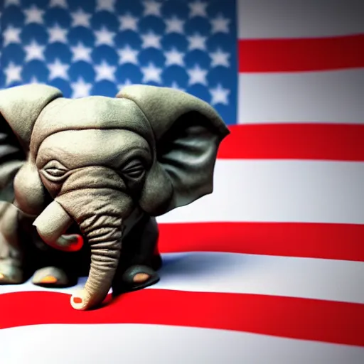 Image similar to elephant yoda as potus american flag in 3 d, art designers magazine photo unreal 8 k resolution