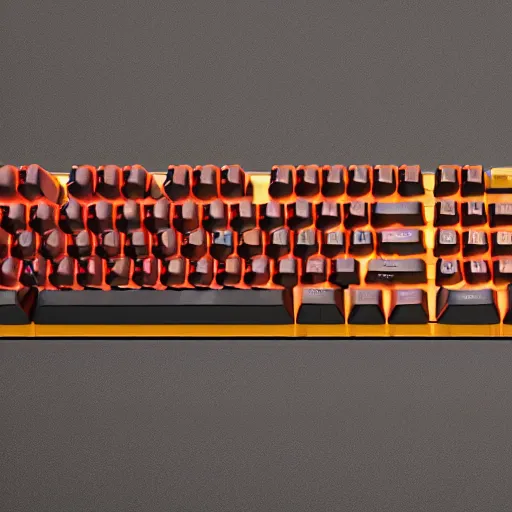 Image similar to mechanical keyboard made out of lava, raytracing, lens flare, 8k, bright colors