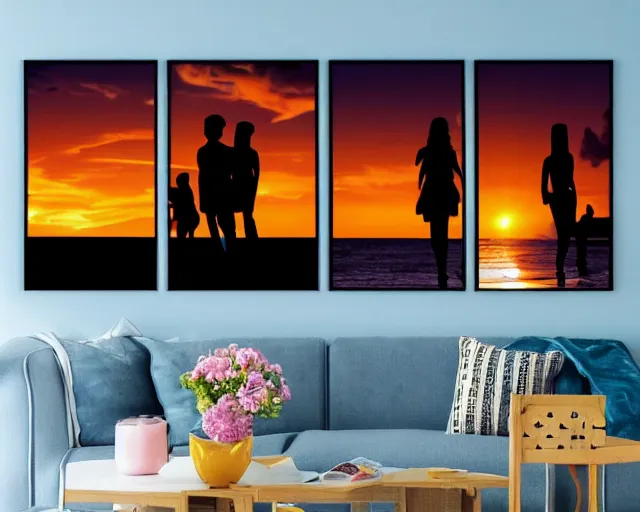 Image similar to sunset that looks like the cast of friends. cheesy dorm room poster