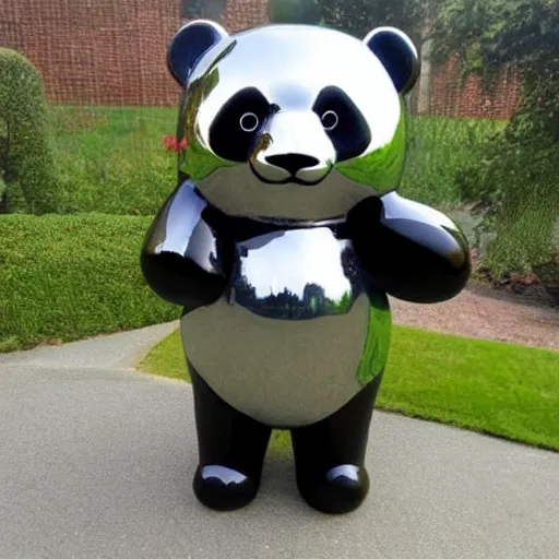 Image similar to large chrome statue in the shape of a panda