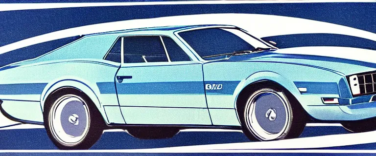 Image similar to denim blue audi camaro b 1 ( 1 9 6 7 ), 8 0 s retro poster, establishing shot