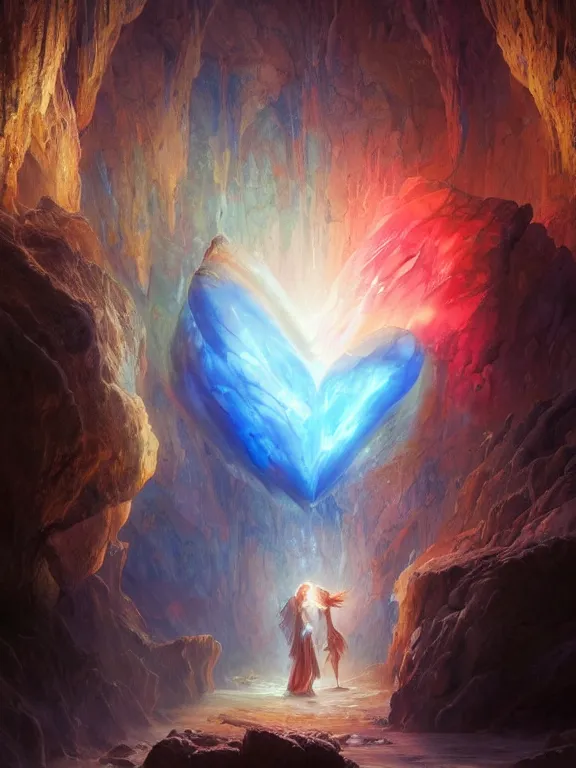 Prompt: a ultradetailed beautiful concept art of the crystal formation of the prismatic heart being absorbing the wonderful colors of the emotion around it in a forgotten cave full of beautiful crystal, concept art, high resolution 4 k, by tom bagshaw, greg rutkowski, charli bowater and artgeem