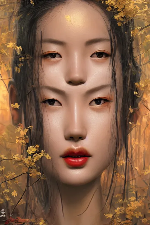 Prompt: stunningly beautiful, drunken geisha prima ballerina in jungle, symmetrical face, golden hour, smooth, focus, highly detailed, hyper realistic, dramatic lighting, elegant, intricate, concept art, art by wlop, mars ravelo, greg rutowski, artstation