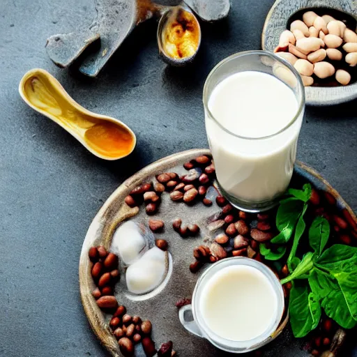 Prompt: bean milk, food photography