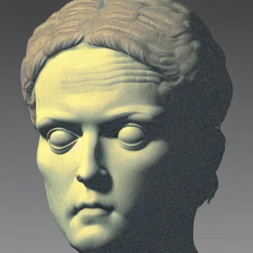 Image similar to a giant neon ring surrounding a renaissance statue head, 3 d render