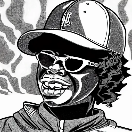 Image similar to manga panel of eazy - e in the style of kentaro miura, 8 k, 4 k, masterpiece, trending on artstation