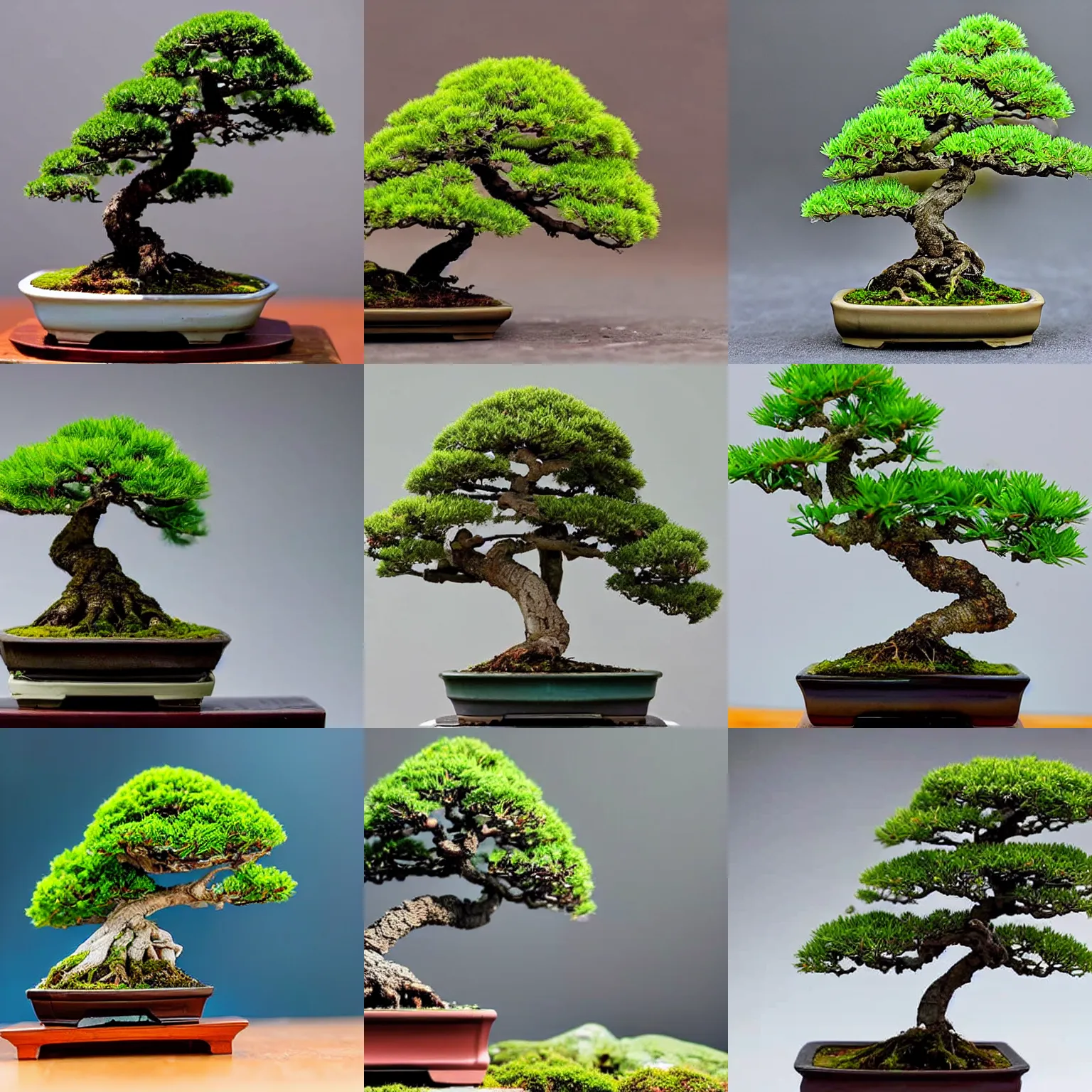 Prompt: a minuscule bonsai tree growing atop the branch of a small bonsai tree