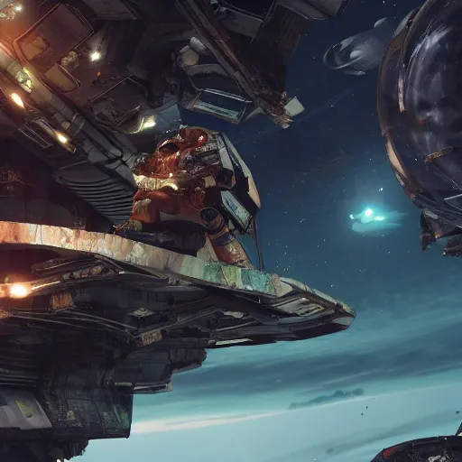 Prompt: Masterchief floating through space amongst spaceship wreckage, hyper detailed, unreal engine 5