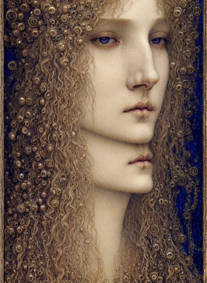 Image similar to detailed realistic beautiful young medieval queen face portrait by jean delville, gustave dore and marco mazzoni, art nouveau, symbolist, visionary, gothic, pre - raphaelite. horizontal symmetry