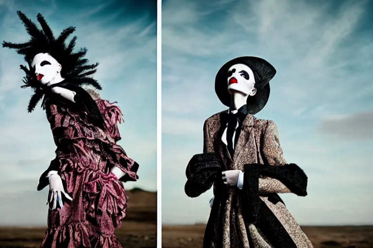 Image similar to fashion editorial photography in a world inspired by tim burton