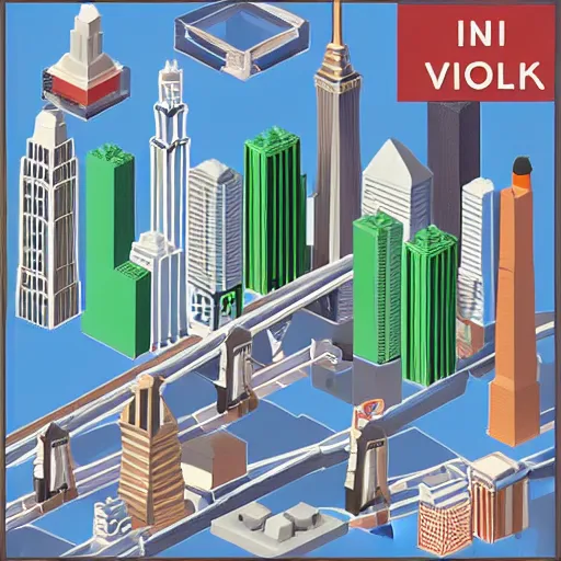 Image similar to new york city skyline, simple voxel art, isometric view