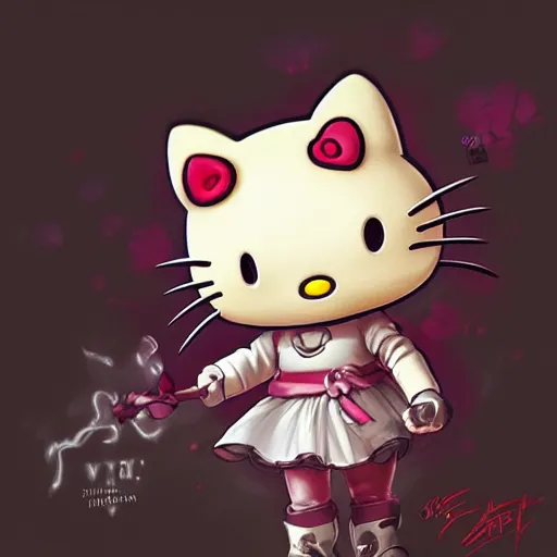 Image similar to Evil Hello Kitty by Stanley Artgerm Lau, WLOP, Rossdraws, James Jean, Andrei Riabovitchev, Marc Simonetti, Yoshitaka Amano, ArtStation, CGSociety,