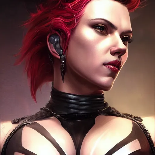 Prompt: detailed portrait of scarlett johansson as very muscular goth zarya from overwatch, beautiful, fantasy, intricate, elegant, highly detailed, digital painting, artstation, concept art, matte, sharp focus, illustration, art by aenaluck, artgerm and roberto ferri and greg rutkowski, epic fantasy, digital painting