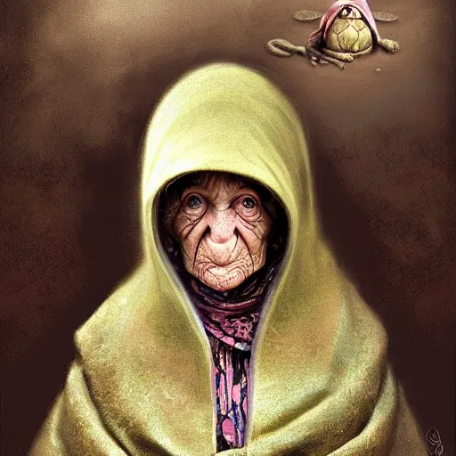 Image similar to Elderly anthropomorphic frog russian grandmother dressed as a babushka. MTG Digital art, by Seb McKinnon