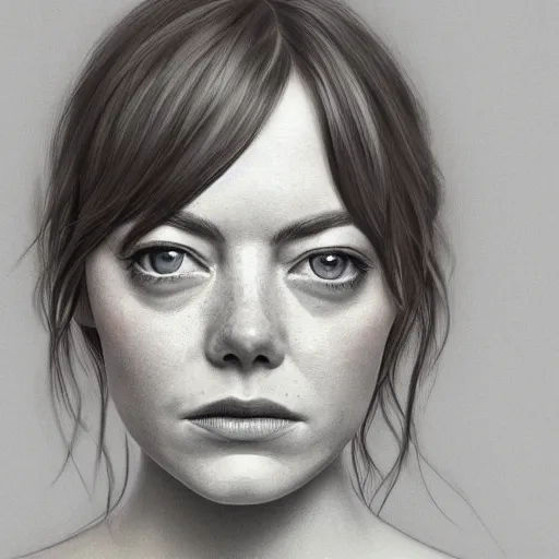 Image similar to cinematic portrait emma stone, intricate, elegant, by alyssa monks, highly detailed, symmetrical face, fine details, masterpiece, trending on artstation