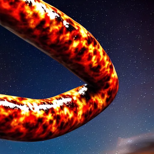 Image similar to CHORIZO sausage, night sky, 8k, photograph, photorealistic