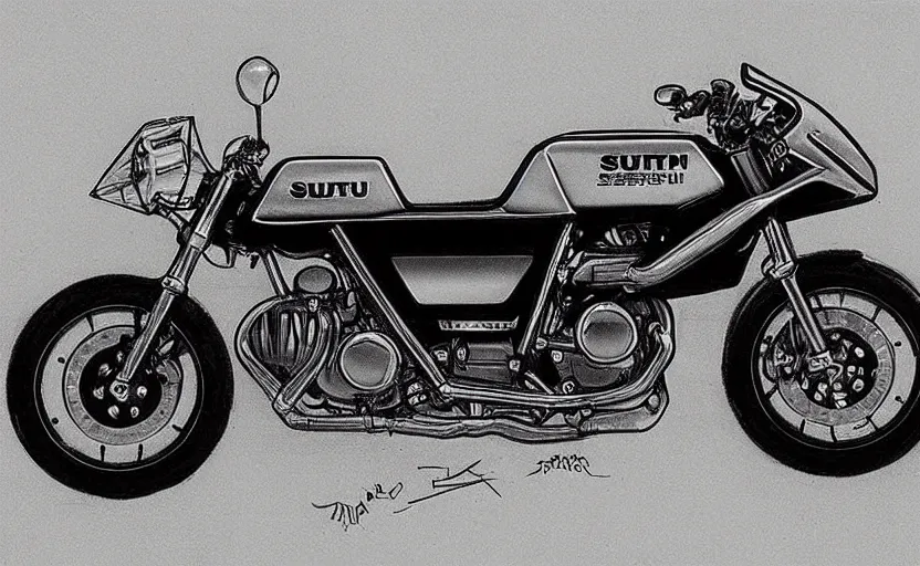 Prompt: 1 9 8 0 s suzuki sports motorcycle concept, sketch, art,