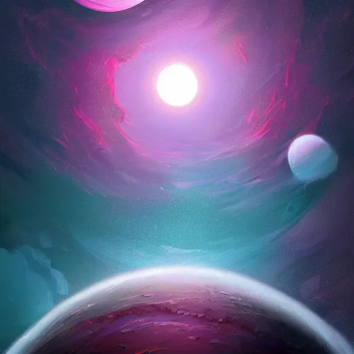 Prompt: a detailed digital painting of a marble - like planet orbiting a large purple sun in a sea of stars, by alena aenami, petros afshar and greg rutkowski trending on artstation, deviantart, planet, clouds, earth, exoplanet, stars, nubulae hubble, swirling gas clouds