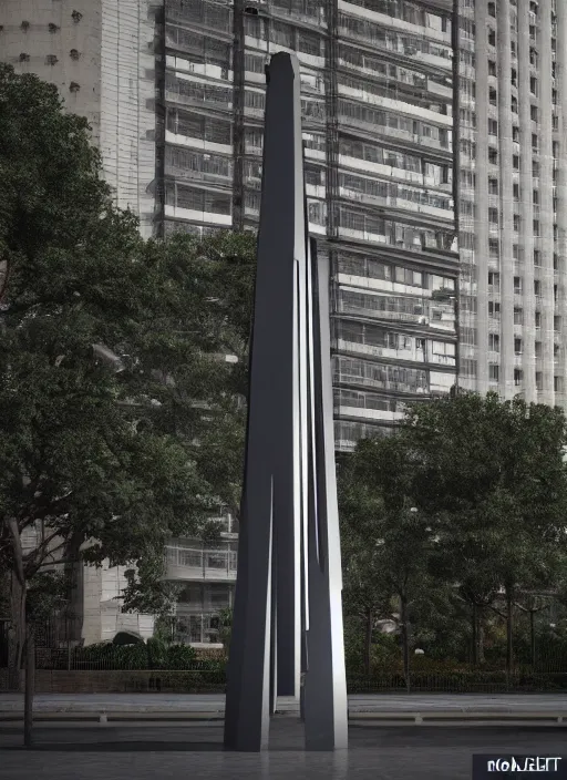 Image similar to highly detailed architecture render of a futuristic metallic stele standing in city, archdaily, made in unreal engine 4