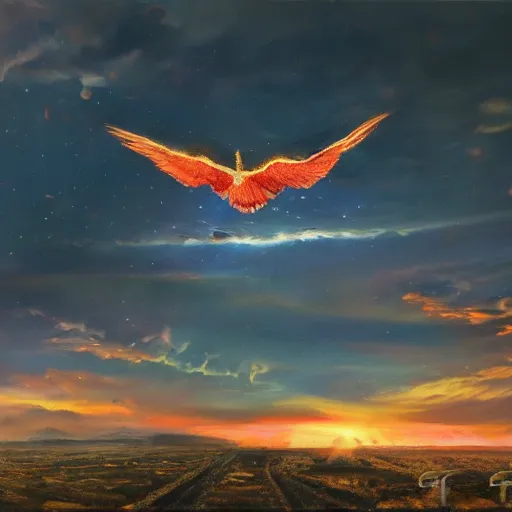 Image similar to elon musk with wings, flapping its wings flying in sunset sky, oil on canvas, portrait, intricate, 8k highly professionally detailed, HDR, CGsociety