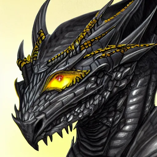 Image similar to Closeup portrait of black dragon head with yellow eyes, ultra realistic, fantasy, magic, dnd