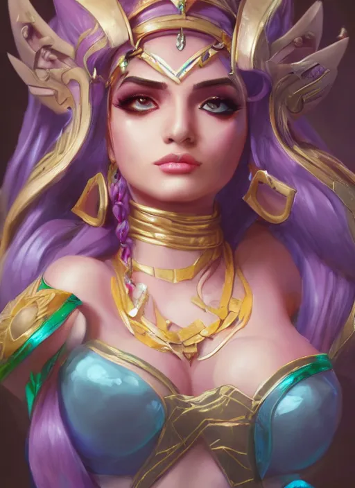 Prompt: sona, from league of legends, hyper detailed, digital art, trending in artstation, cinematic lighting, studio quality, smooth render, unreal engine 5 rendered, octane rendered, art style by klimt and nixeu and ian sprigger and wlop and krenz cushart