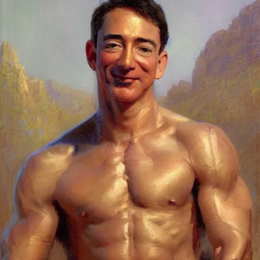 Image similar to Jeff Bezos with a chiseled body type, painting by Gaston Bussiere, Craig Mullins